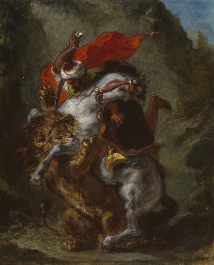 Cavaliere arabo attaccato da un leone, 1849 - The Art Institute of Chicago